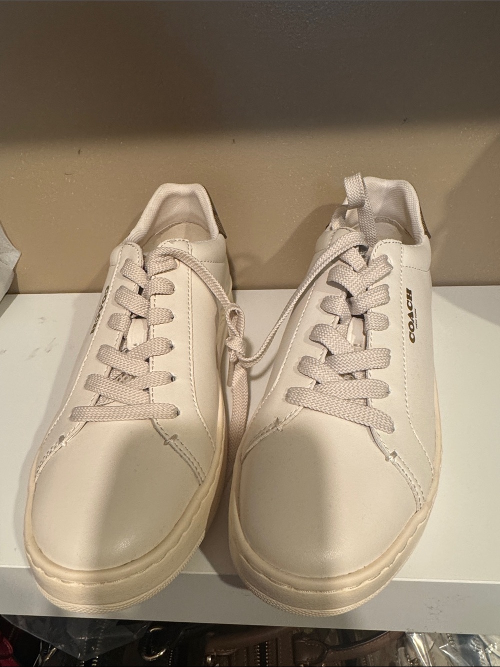 Coach Cream Leather Low-Top Sneakers